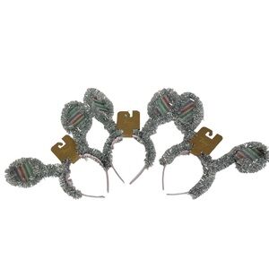 NWT Nordstrom Berry Tinsel Bunny Ear Headbands Silver Set of 3 Striped New‎